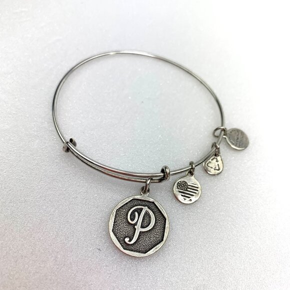 Alex and Ani Silver Initial P Charm Bracelet - Expands 2"- 3.5" - Picture 1 of 2